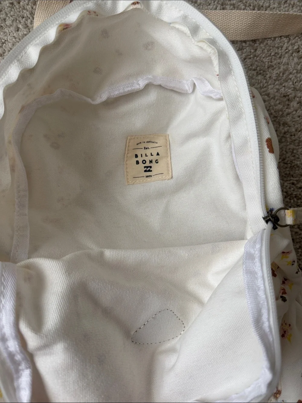 Billabong Cream Floral Canvas Mini Backpack with Tan Straps